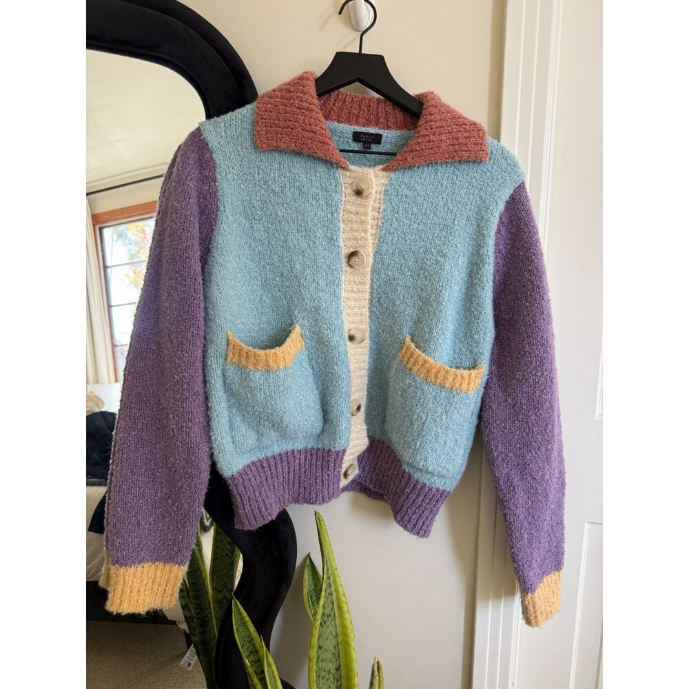 Pastel Colorblock Fuzzy Cardigan | Y2K Inspired